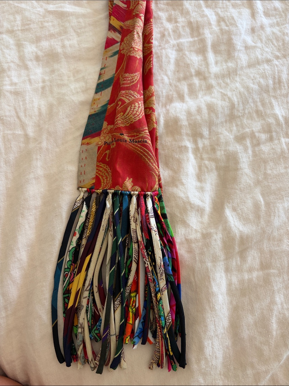 Pierre- Louis Marcia Silk Fringe Scarf - Multicolor red adďd with fringe